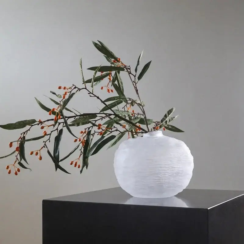 White textured ceramic glass pleats vase living room flower decor