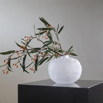 White textured ceramic glass pleats vase living room flower decor