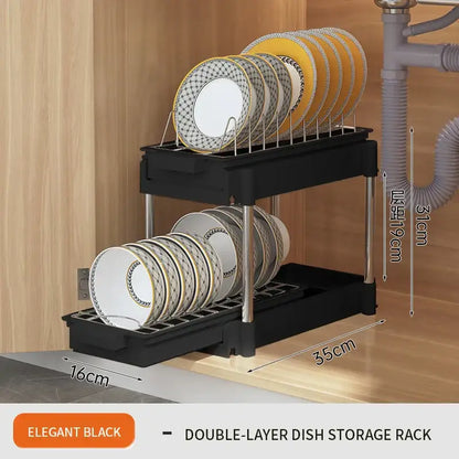 White two tier sliding drawer organizer kitchen storage rack