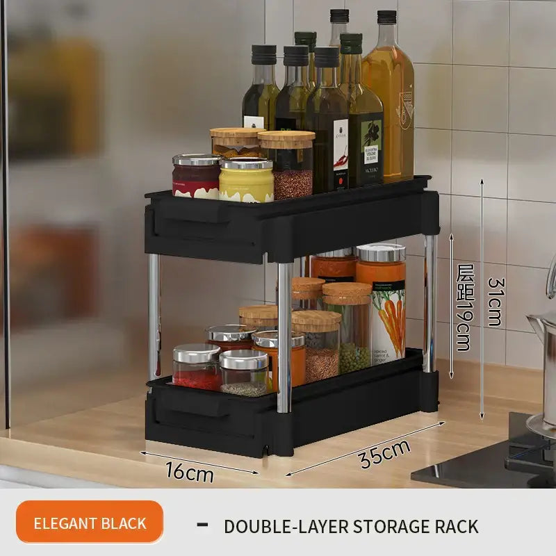 White two tier sliding drawer organizer kitchen storage rack