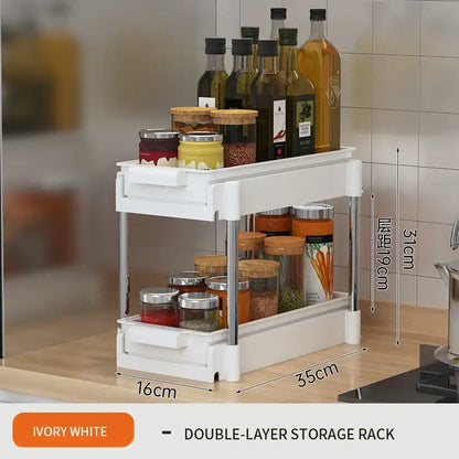 White two tier sliding drawer organizer kitchen storage rack