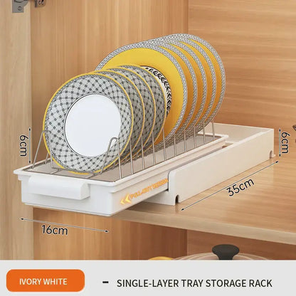 White two tier sliding drawer organizer kitchen storage rack