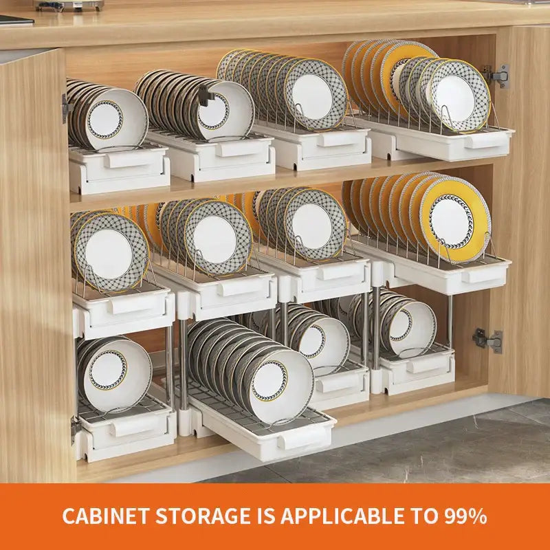 White two tier sliding drawer organizer kitchen storage rack