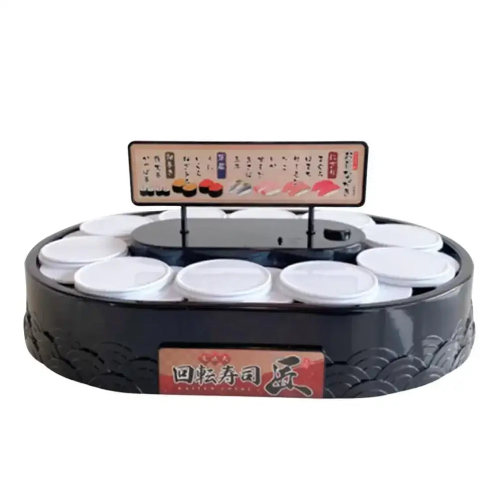 White two tiered rotating dessert table sushi machine dining room