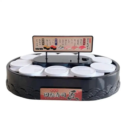 White two tiered rotating dessert table sushi machine dining room