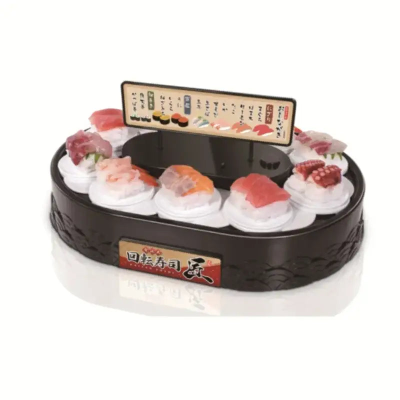 White two tiered rotating dessert table sushi machine dining room