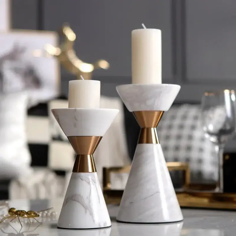 White volakos marble wedding candlesticks gold metal dining room decor