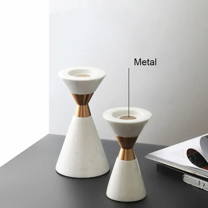 White volakos marble wedding candlesticks gold metal dining room decor