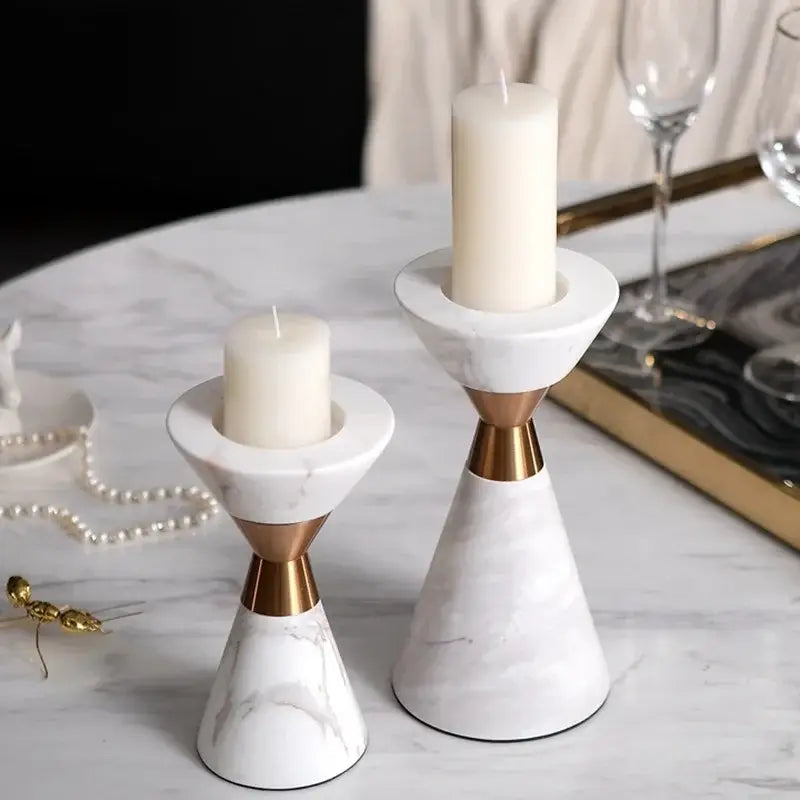 White volakos marble wedding candlesticks gold metal dining room decor
