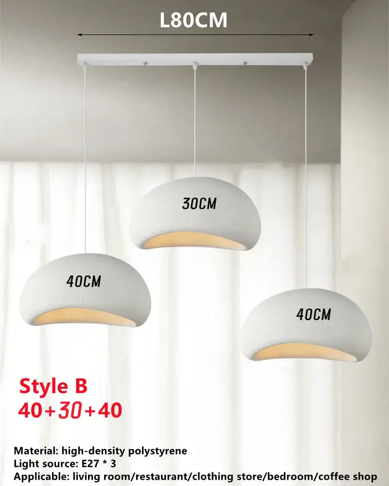 White wabi sabi triple dome pendant lamp dining room
