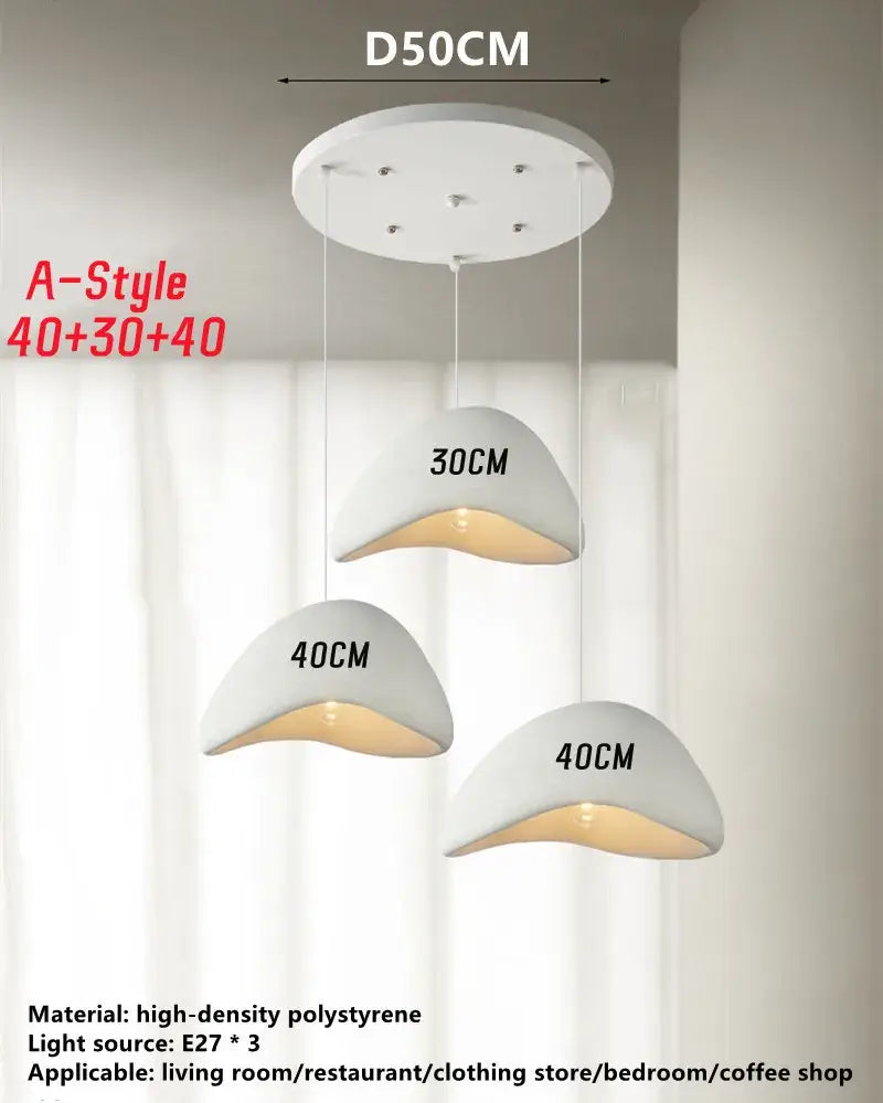 White wabi sabi triple dome pendant lamp dining room