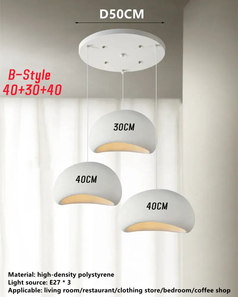 White wabi sabi triple dome pendant lamp dining room