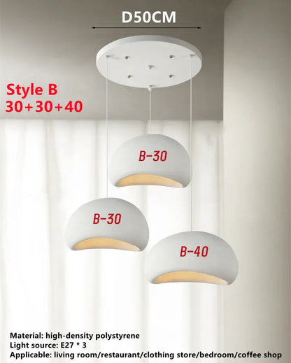 White wabi sabi triple dome pendant lamp dining room