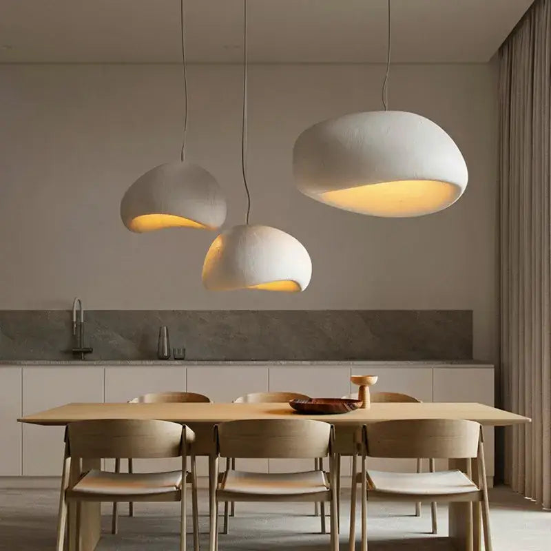 White wabi sabi triple dome pendant lamp dining room
