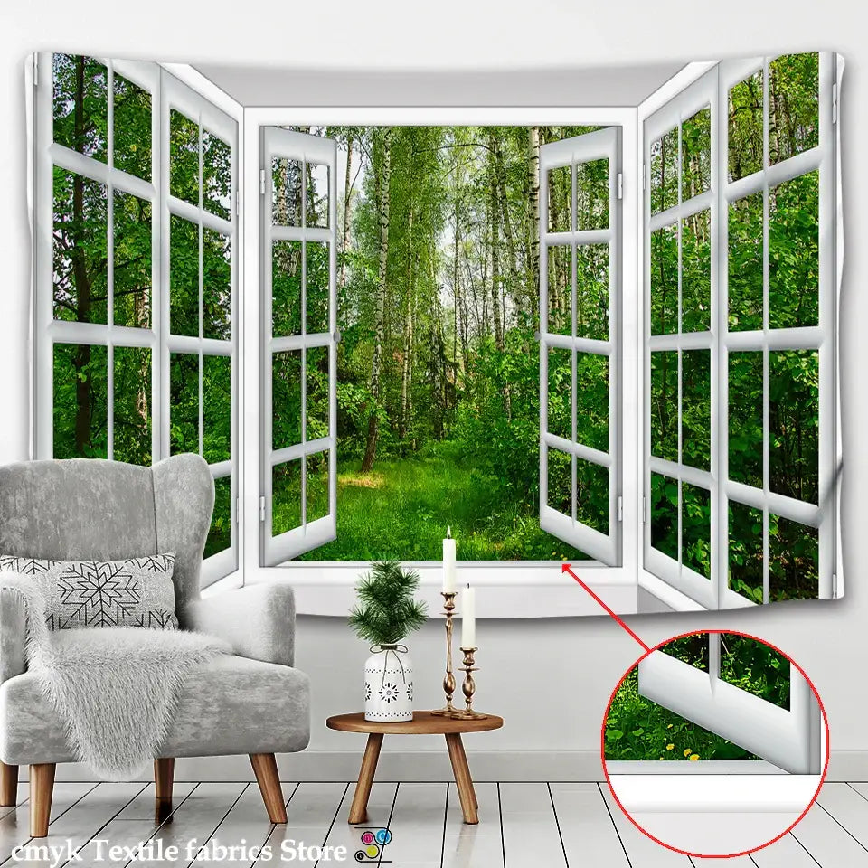 White window landscape wall tapestry bedroom scenic 3d view