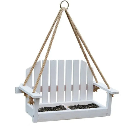 White wooden adirondack bird feeder chair garden decor