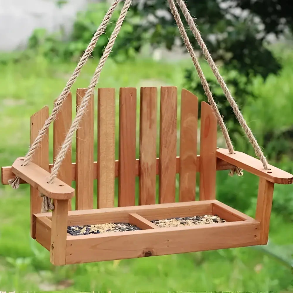 White wooden adirondack bird feeder chair garden decor