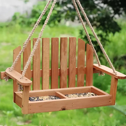 White wooden adirondack bird feeder chair garden decor