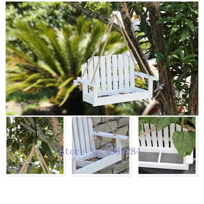 White wooden adirondack bird feeder chair garden decor