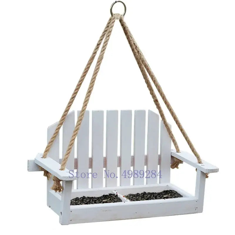 White wooden adirondack bird feeder chair garden decor