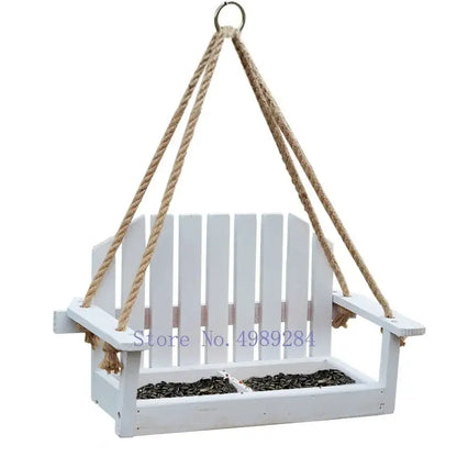 White wooden adirondack bird feeder chair garden decor