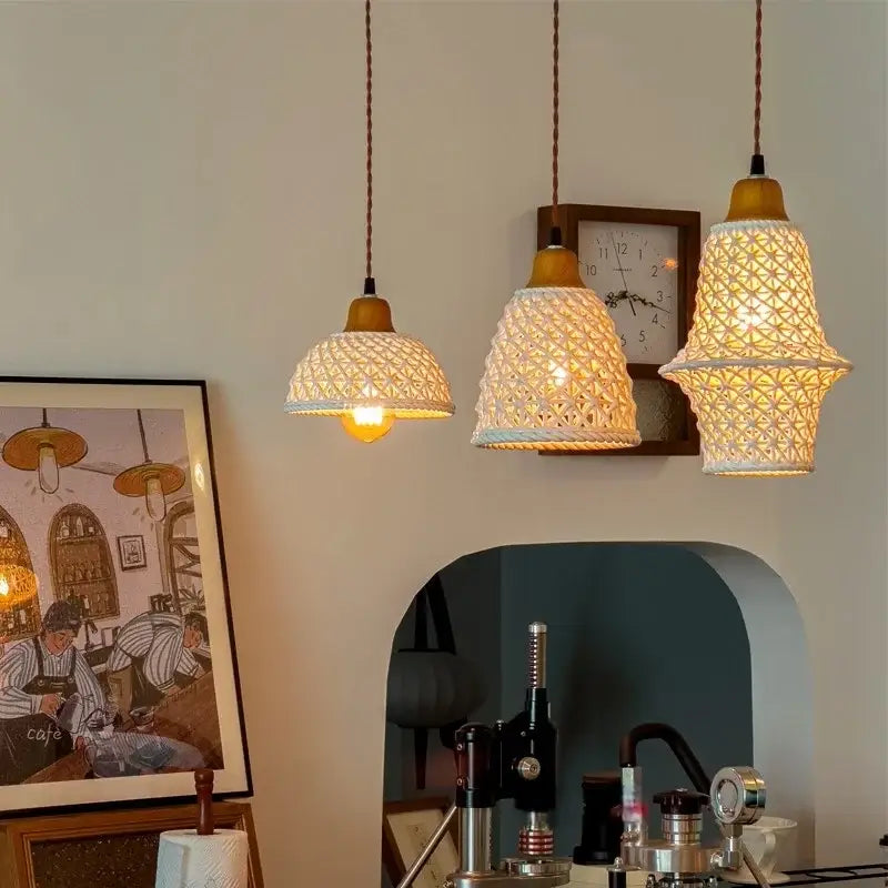 White woven rope ceramic led pendant light for kitchen dining room