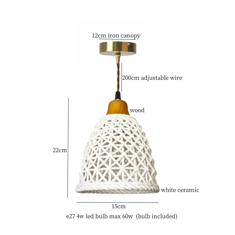 White woven rope ceramic led pendant light for kitchen dining room