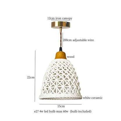 White woven rope ceramic led pendant light for kitchen dining room