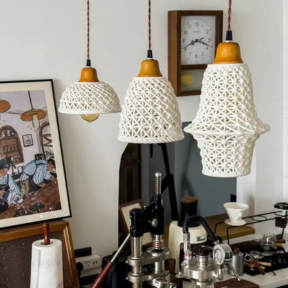 White woven rope ceramic led pendant light for kitchen dining room