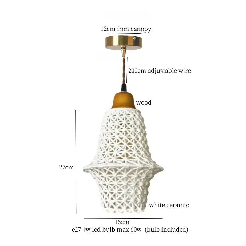 White woven rope ceramic led pendant light for kitchen dining room