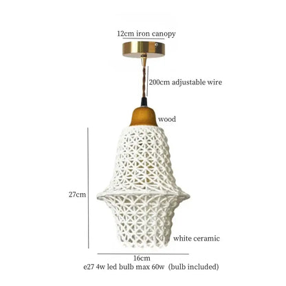 White woven rope ceramic led pendant light for kitchen dining room