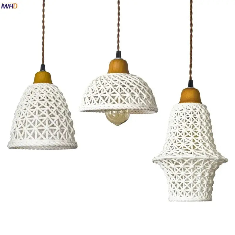 White woven rope ceramic led pendant light for kitchen dining room