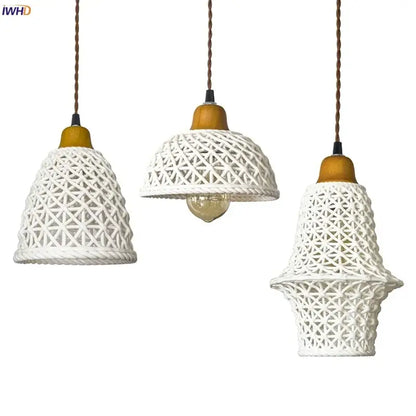 White woven rope ceramic led pendant light for kitchen dining room