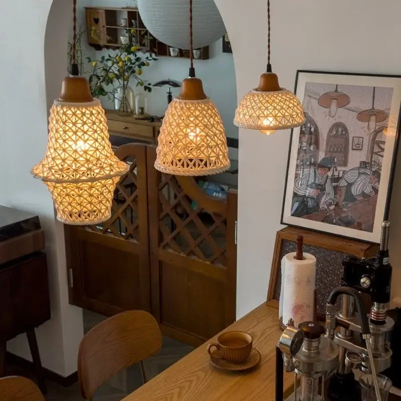 White woven rope ceramic led pendant light for kitchen dining room