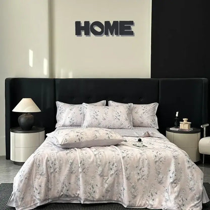 White zebra print cool silk summer quilt set bedroom bedding