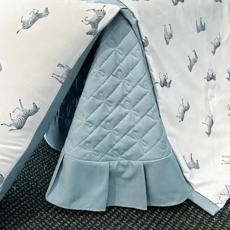 White zebra print cool silk summer quilt set bedroom bedding