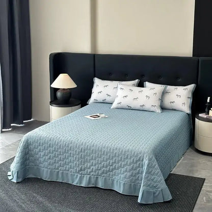 White zebra print cool silk summer quilt set bedroom bedding