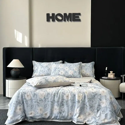 White zebra print cool silk summer quilt set bedroom bedding