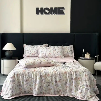 White zebra print cool silk summer quilt set bedroom bedding