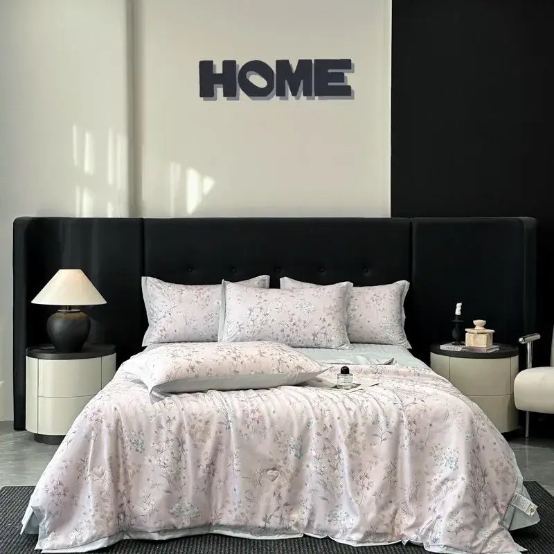 White zebra print cool silk summer quilt set bedroom bedding
