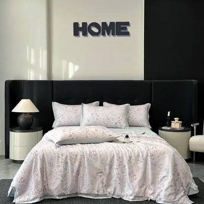 White zebra print cool silk summer quilt set bedroom bedding