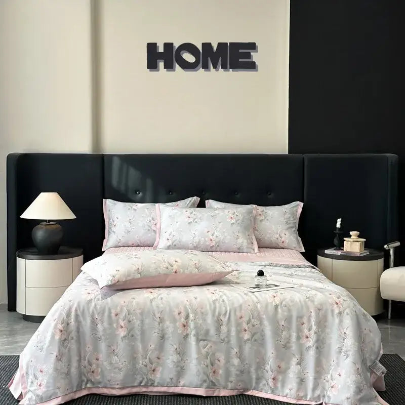 White zebra print cool silk summer quilt set bedroom bedding
