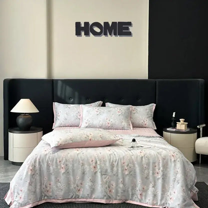 White zebra print cool silk summer quilt set bedroom bedding