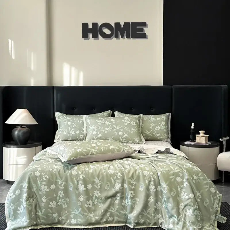 White zebra print cool silk summer quilt set bedroom bedding