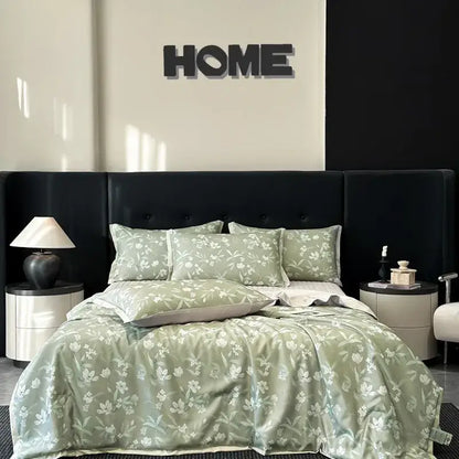White zebra print cool silk summer quilt set bedroom bedding