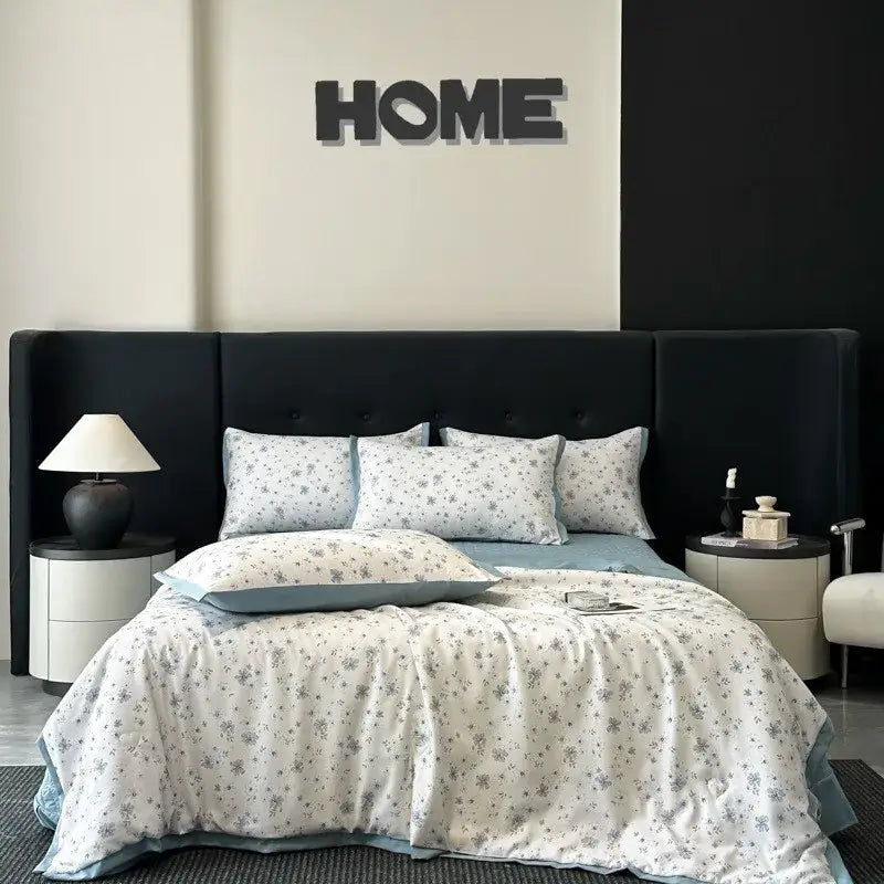 White zebra print cool silk summer quilt set bedroom bedding