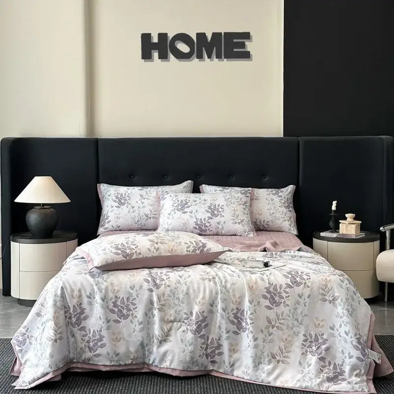 White zebra print cool silk summer quilt set bedroom bedding