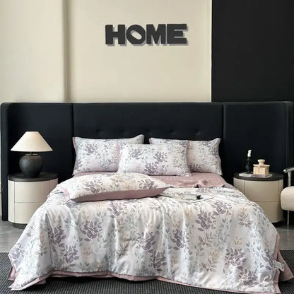 White zebra print cool silk summer quilt set bedroom bedding