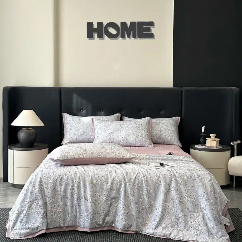 White zebra print cool silk summer quilt set bedroom bedding