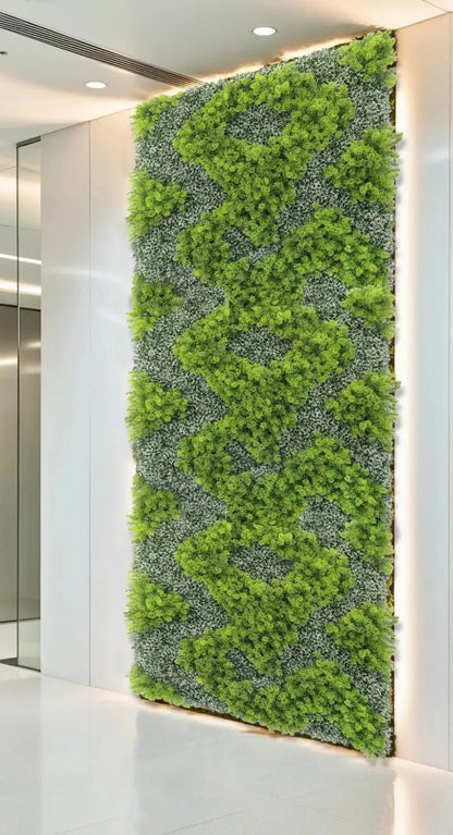 Natural Green and White Moss Artificial Vertical Garden Green Wall Panel 40×40in – UV Resistant – Commercial Grade